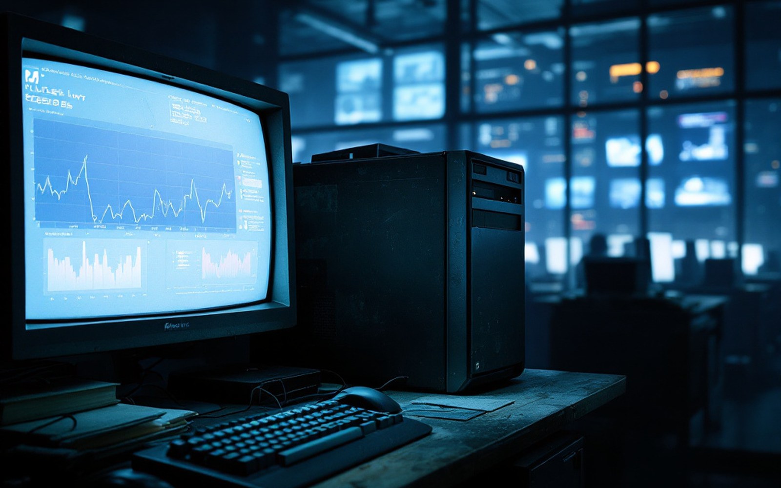 A dusty tower PC with its side panel off on a desk