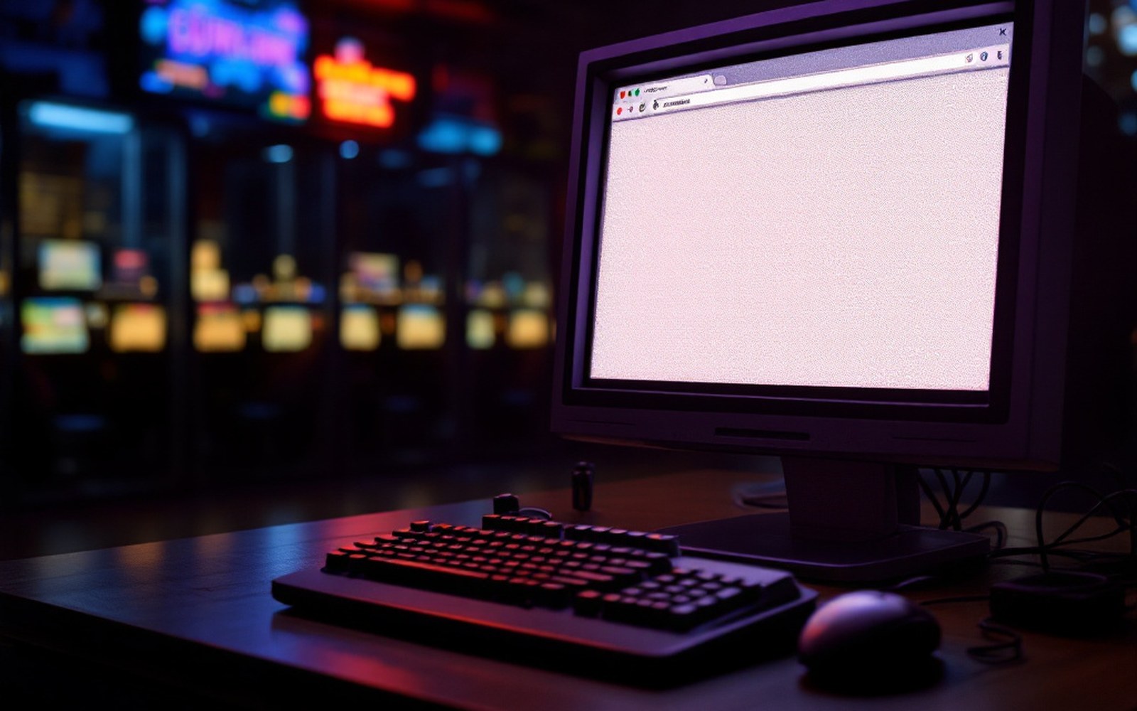 A browser window on a monitor showing a blank content area